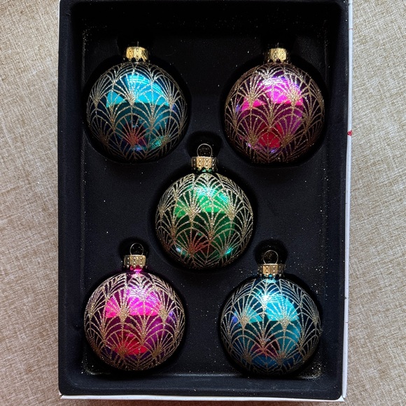 Holiday Lane Other - NIB Macy’s Holiday Lane Glass Ornaments Art Deco Fan Gold Glitter Set Of 5